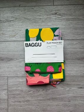 BAGGU Fruit Print Flat Pouch Set - Green, Yellow, Pink